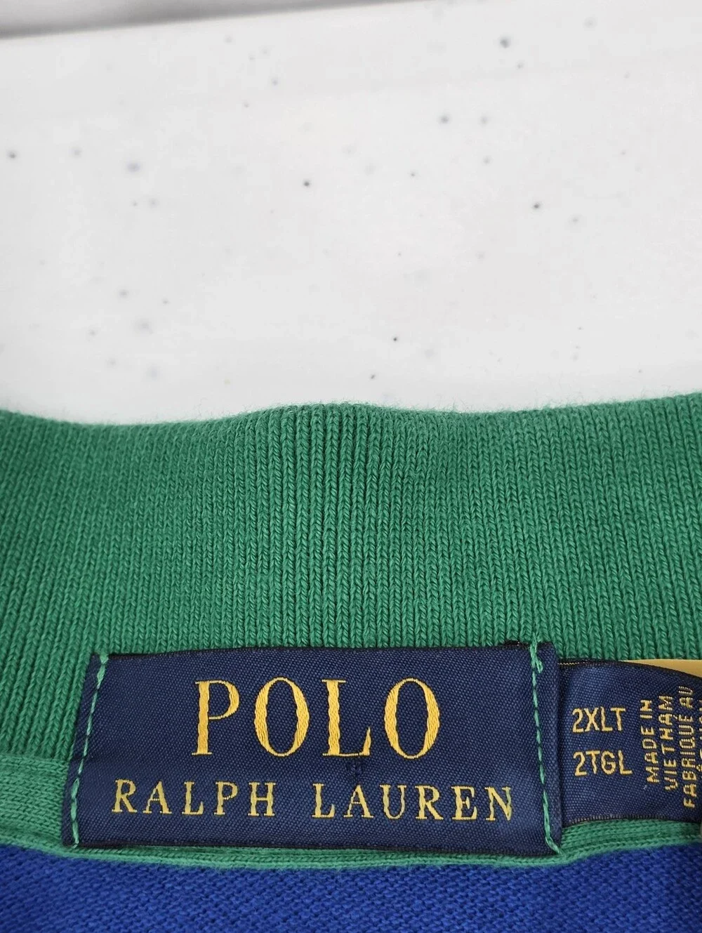 Polo Ralph Lauren Men's Pique Polo Big And Tall 2XLT Green Blue Stripe Big Pony.